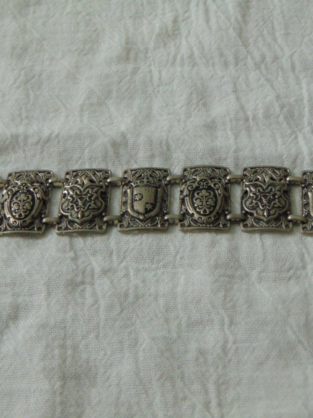 vintage silver plated Heraldic links wide bracelet adjustible
